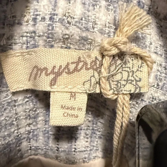 Mystree Women’s medium 2fer mixed blazer blue/gray & white mixed plaid pattern - Picture 6 of 8